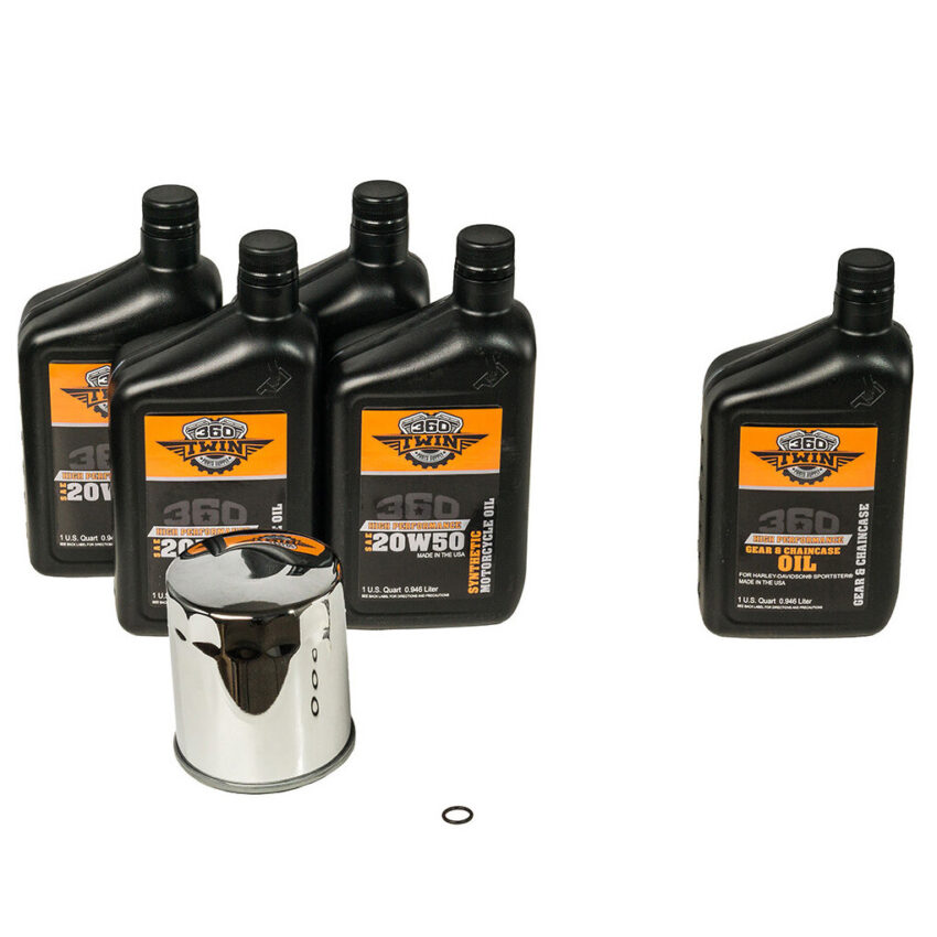 360 Twin™ Synthetic Sportster Fluid Change Kit with Chrome Filter