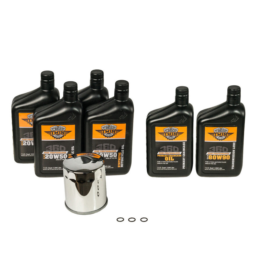 360 Twin™ Synthetic Twin Cam Fluid Change Kit with Chrome Filter